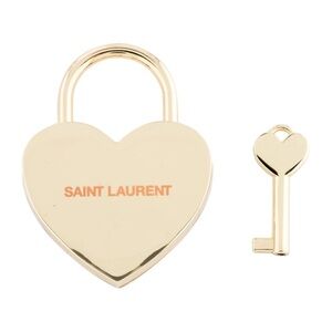 YSL Saint Laurent Paris padlock heart gold keychain with key